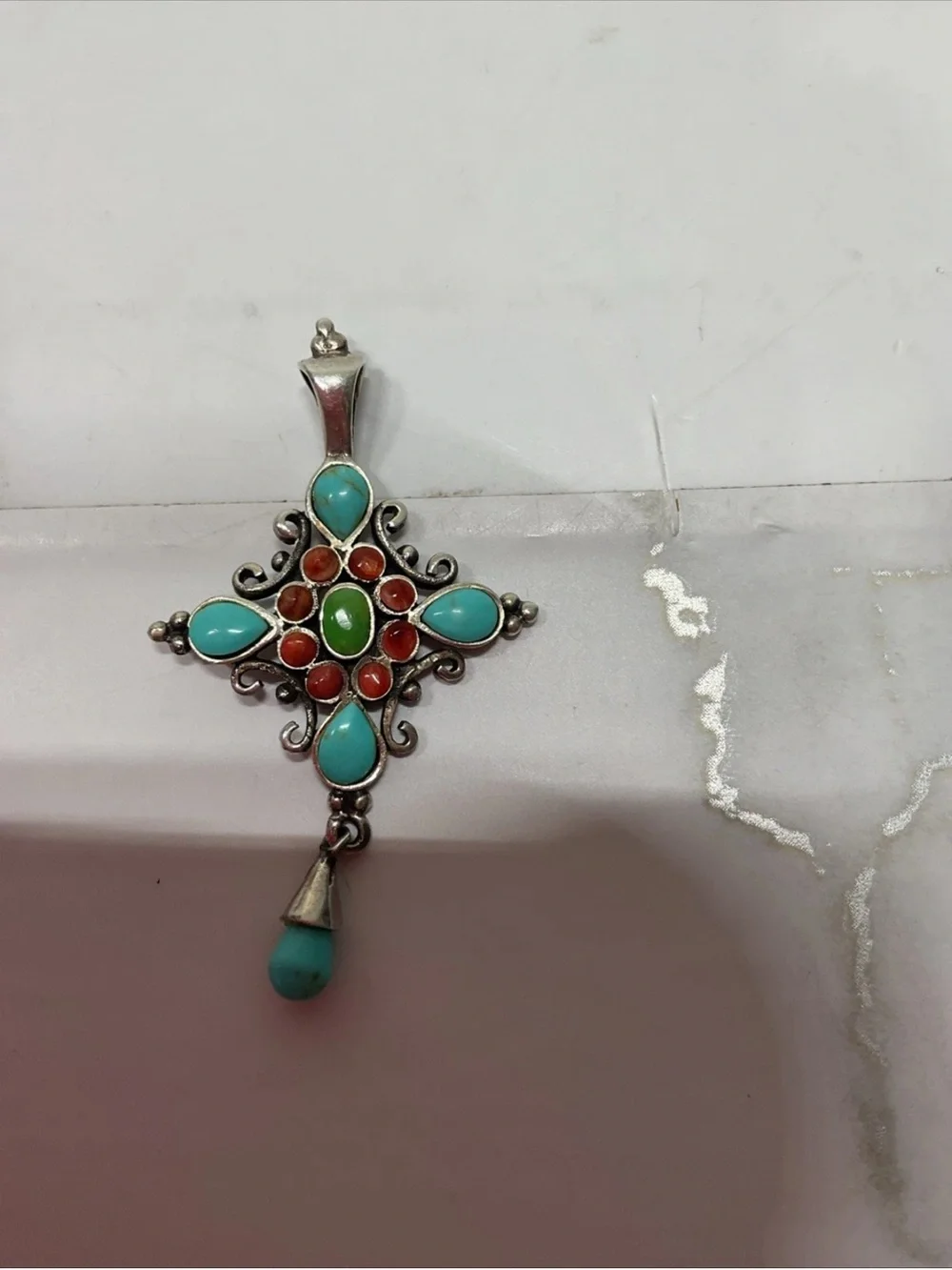 Barse Sterling Silver 925 Turquoise Cross Pendant Multistone Southwest AC
